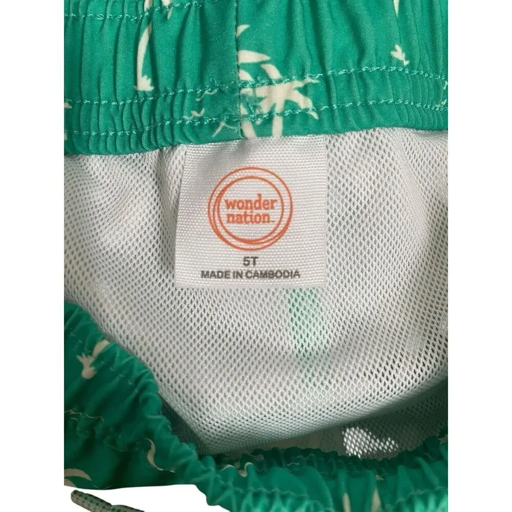 Wonder Nation Green Palm Tree Swim Trunks Shorts Kids Size 5T